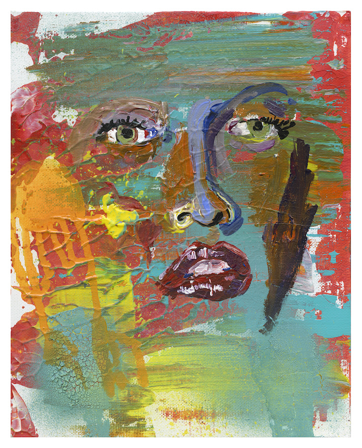 Acrylic painting on board called emergence by Extempore art textured background as a face in middle